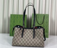 グッチ GGエンブレム ラージ トートバッグ ベージュ＆ダークブラウン 815213 FAD6L 9741 グッチ トートバッグ アウトレット